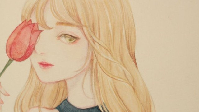 lyna水彩手绘萌妹子人物原创插画少女据说像林志林姐姐